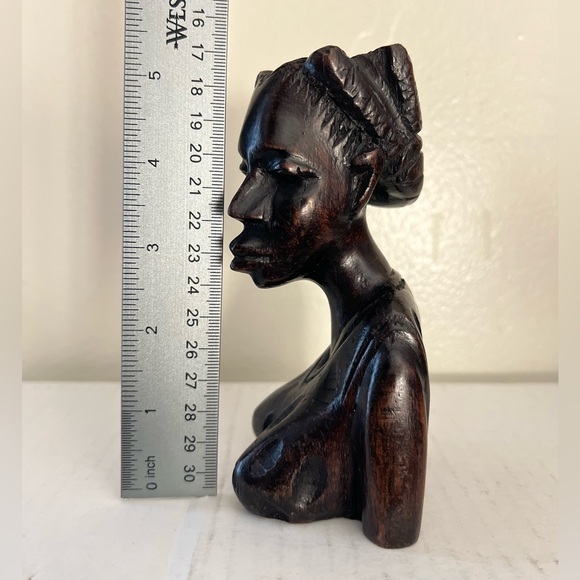 Authentic Hand Carved African Woman Wooden Head Bust - Picture 5 of 5